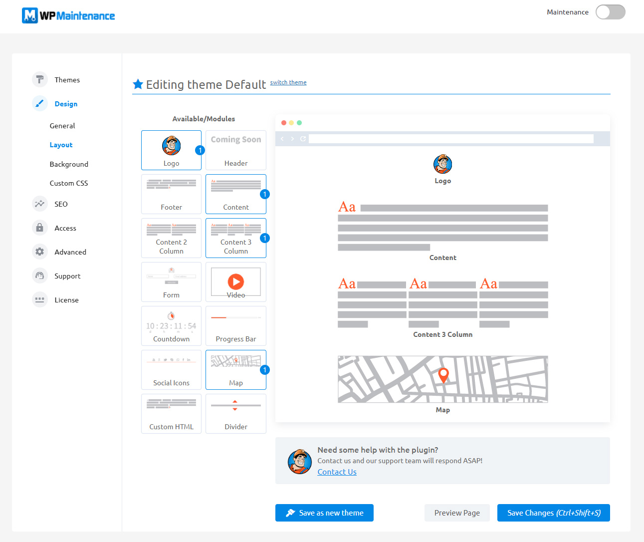 Create a new Maintenance theme