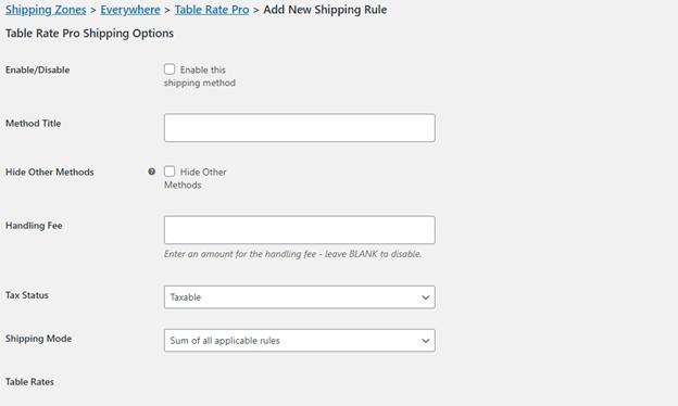 WooCommerce Table Rate Shipping - Adding rules