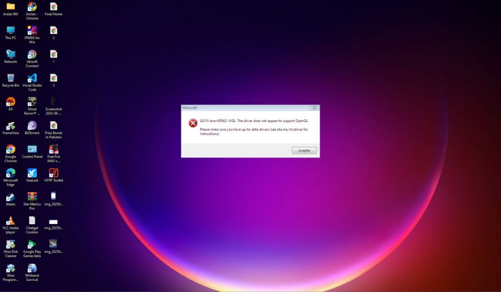 Causes of Minecraft GLFW Error 65542