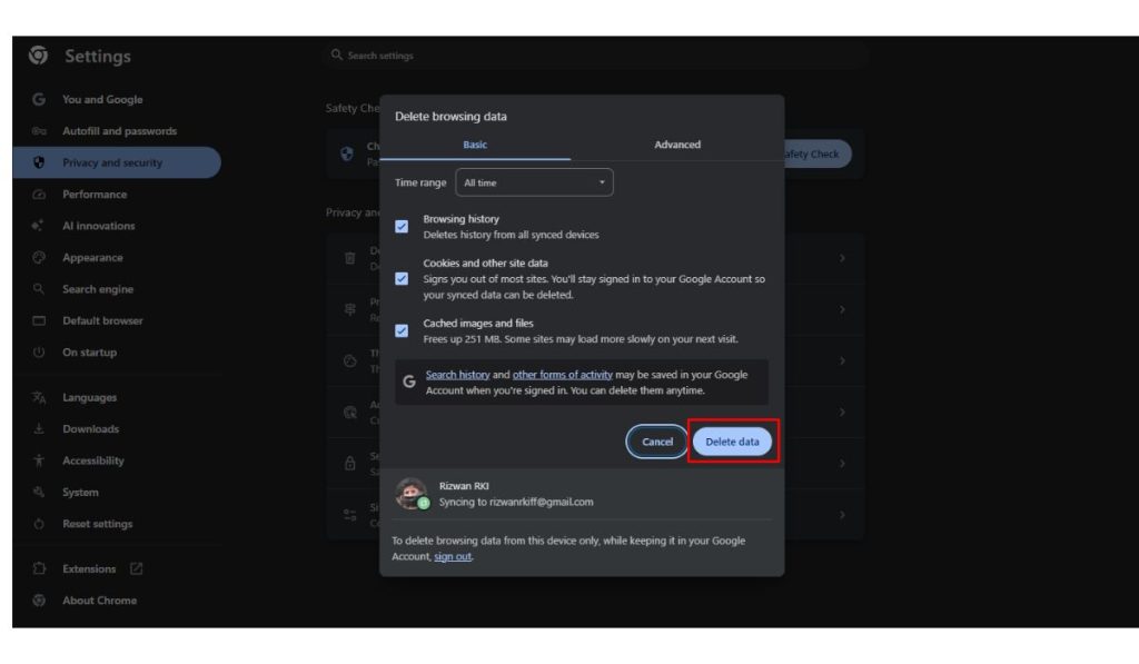 Clear Chrome’s Cache and Cookies